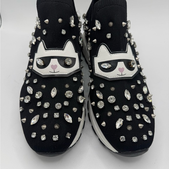 Karl Lagerfeld Paris ‘Malna’ Slip-On Black and White Playful Sneakers - Picture 3 of 9